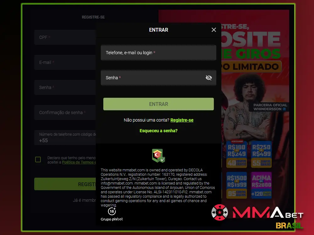 Fazer login na Mmabet para começar a apostar